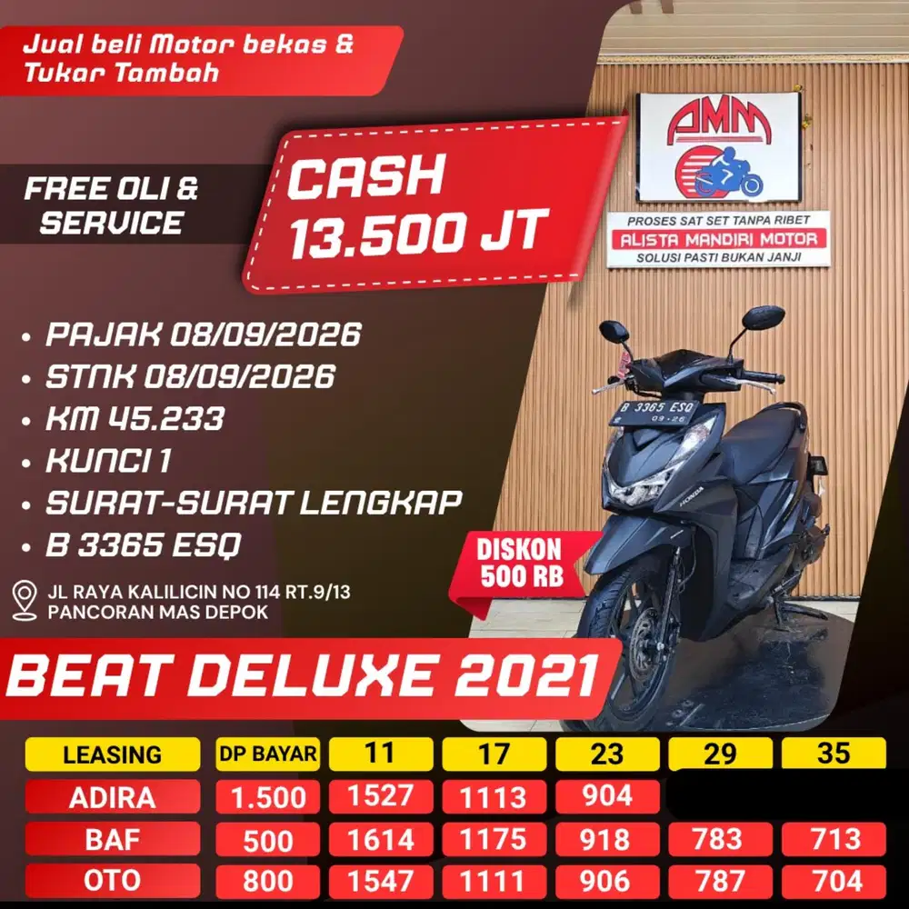 BEAT DELUXE 2021 DP 500 PAJAK HIDUP CASH / KREDIT ALIST