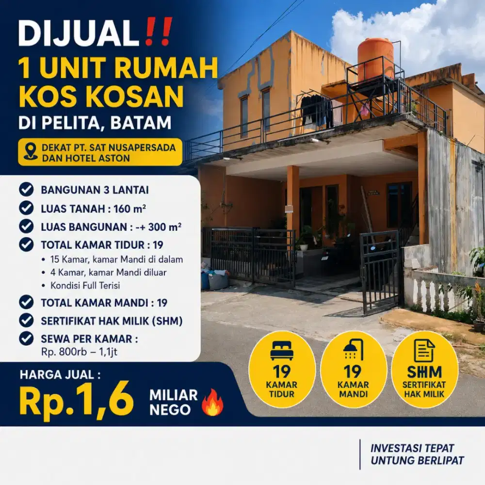 Dijual
1 Unit Rumah Kos Kosan Di Pelita