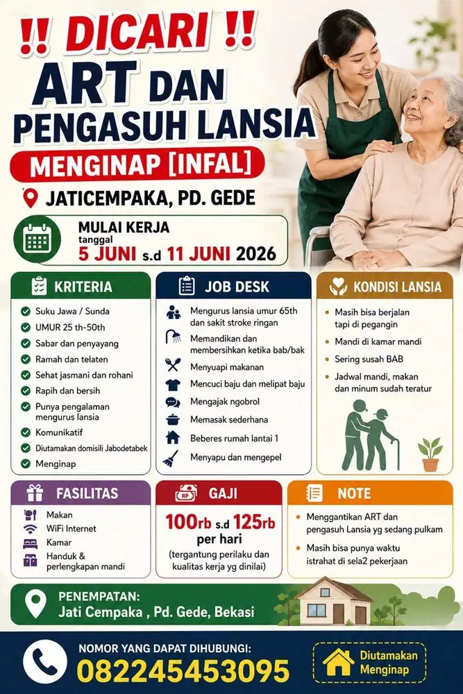 DICARI INFAL ART DAN PENGASUH LANSIA MENGINAP [Gaji Per Hari]