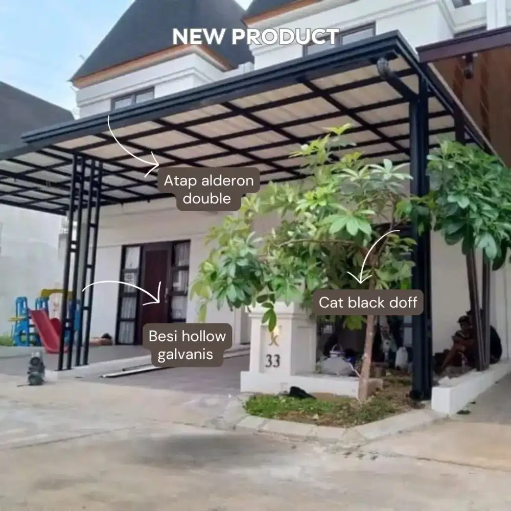Carport rangka besi hollow atap alderon single