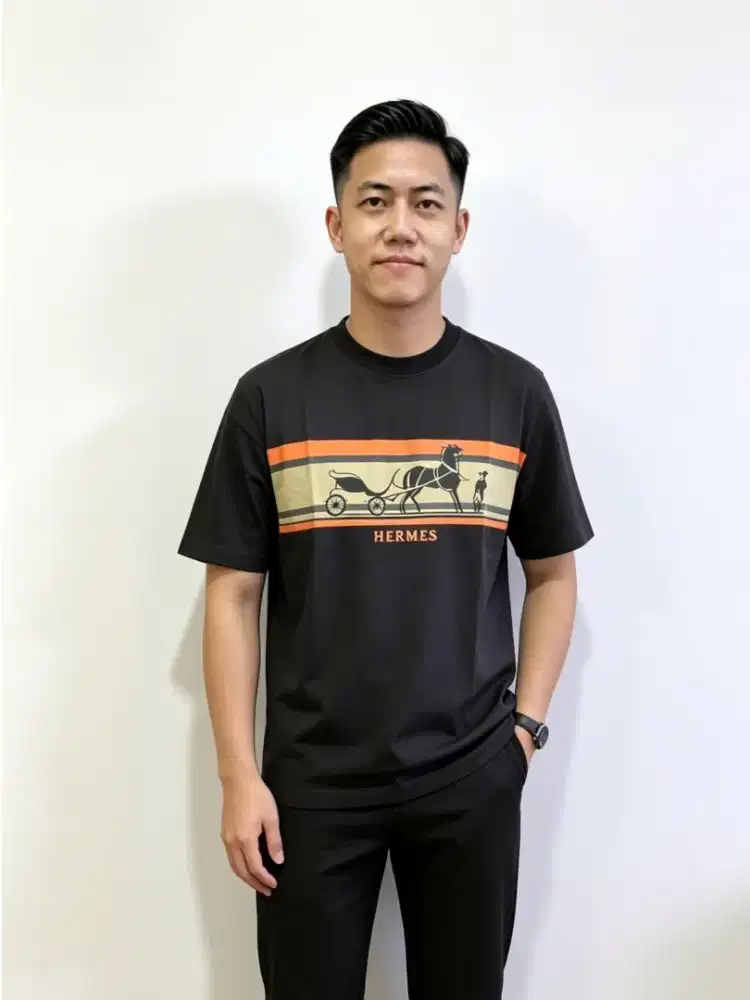 T-Shirt Pria Hermes Paris Original Hitam XL