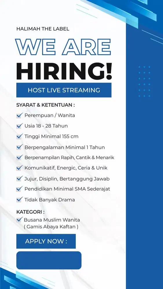LOWONGAN KERJA HOST LIVE STREAMING