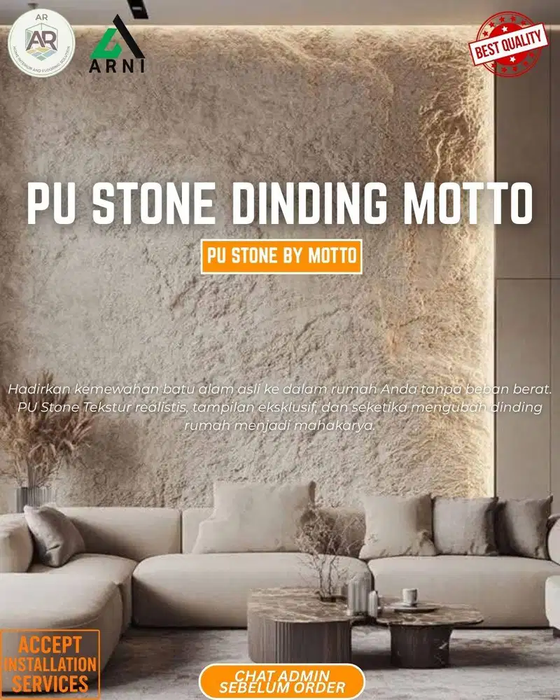 PU Stone Wall MOTTO | Hiasan Dinding Motif Batu Alam | Ukuran 120 X 60