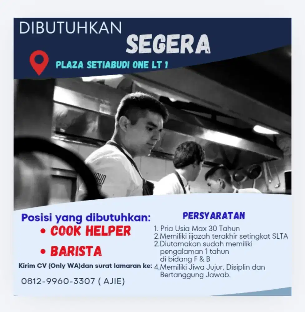 Dicari Staff Kitchen & Barista