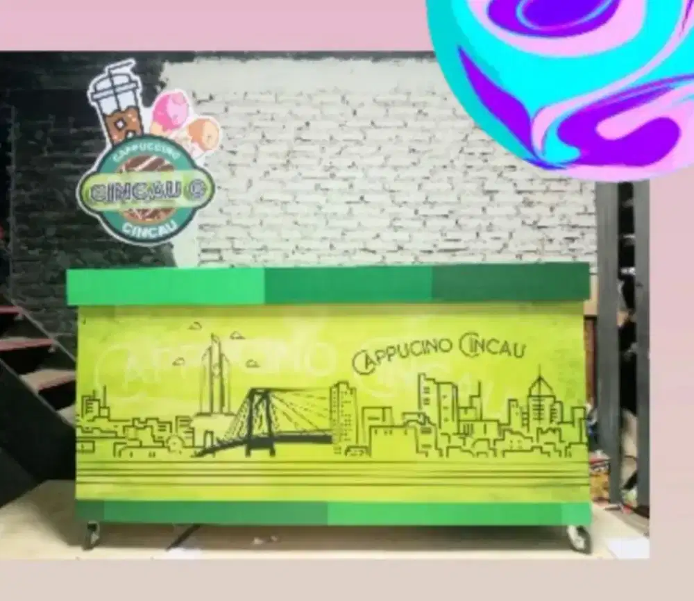 Booth/rombong minuman estetik minimalis. BU