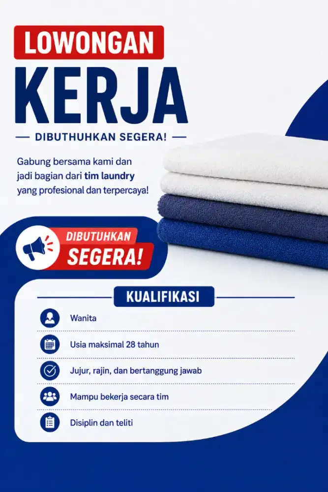 Lowongan Kerja Staff Laundry Wanita Dibutuhkan Segera