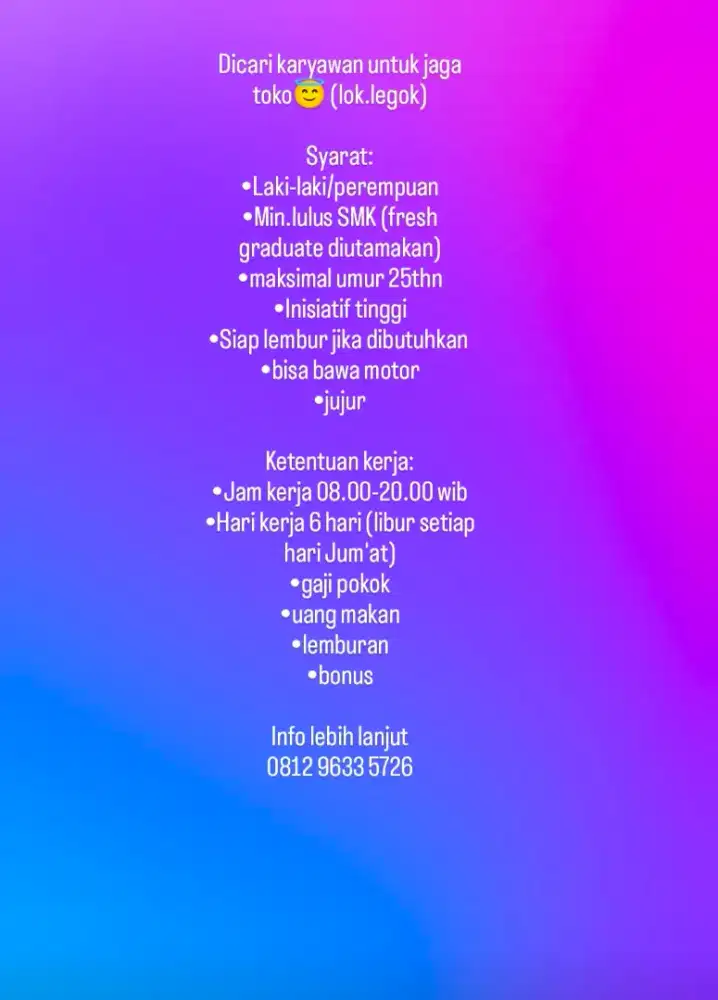 Lowongan kerja jaga toko