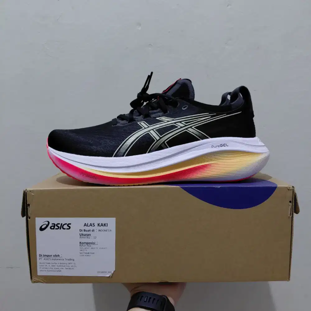 Sepatu Asics Nimbus 27 Size 46.5 Men Black Original New Running 46,5