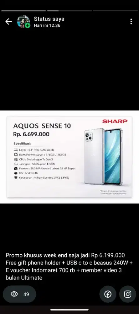 Sharp Aquos Sense 10 8+8/256gb