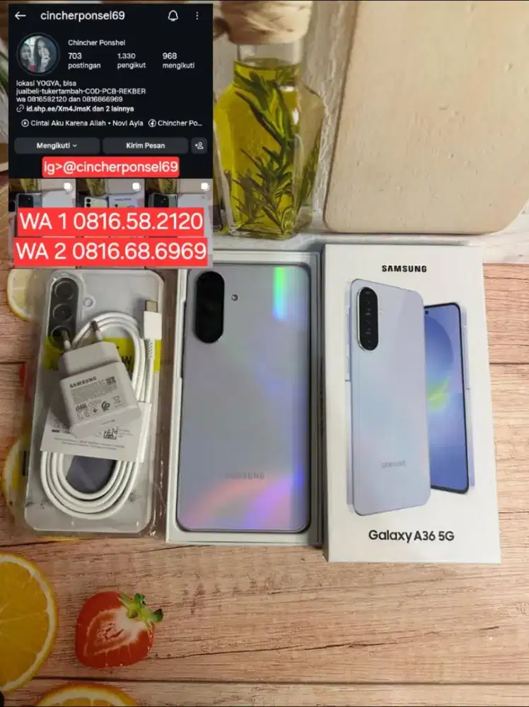Jual hp likeNEW SAMSUNG A36 5g 8/256 ISTIMEWA grns 01 2027 fre adaptor