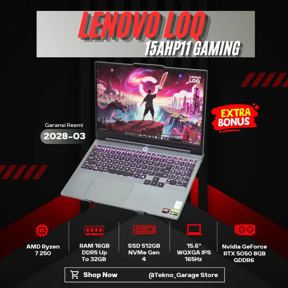 LENOVO LOQ 15AHP11 RYZEN 7 250 RAM 16GB SSD 512GB RTX 5050 15.6in