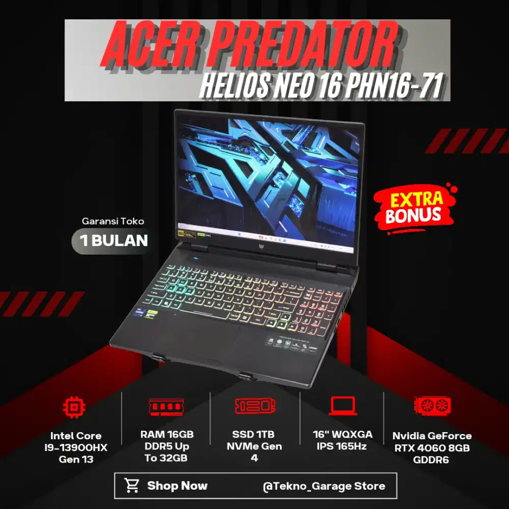 ACER PREDATOR HELIOS NEO 16 PHN16-71I9-13900HX RAM 16GB/1TB RTX 4060
