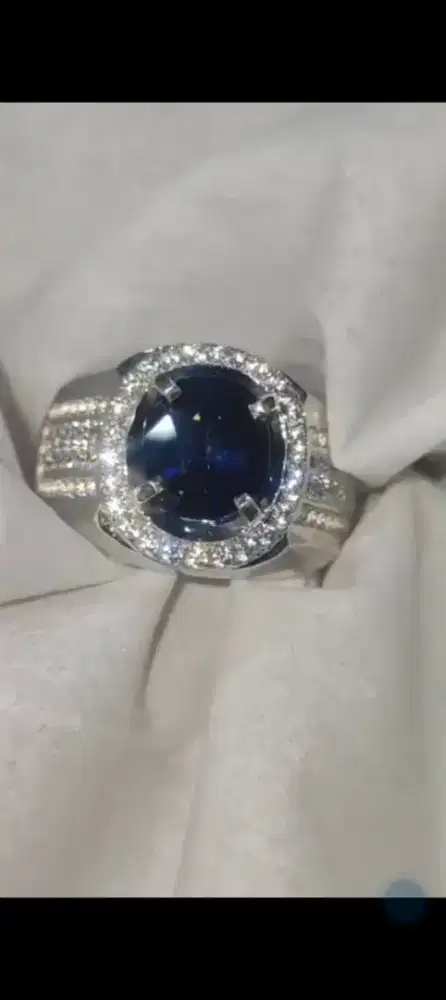 Natural Blue Sapphire 4Blue safir 4.54 carat ring silver hand made