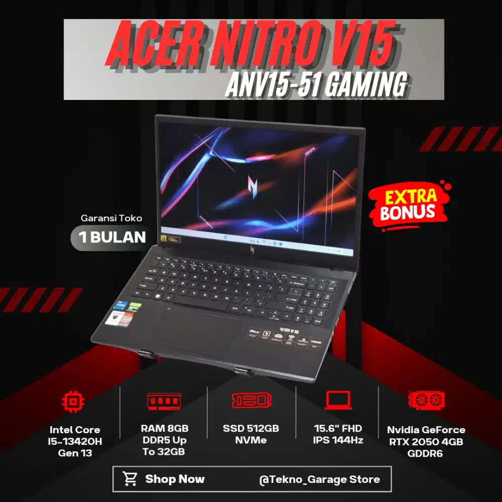 ACER NITRO V15 ANV15-51 CORE I5-13420H RAM 8GB/512GB NVIDIA RTX 2050