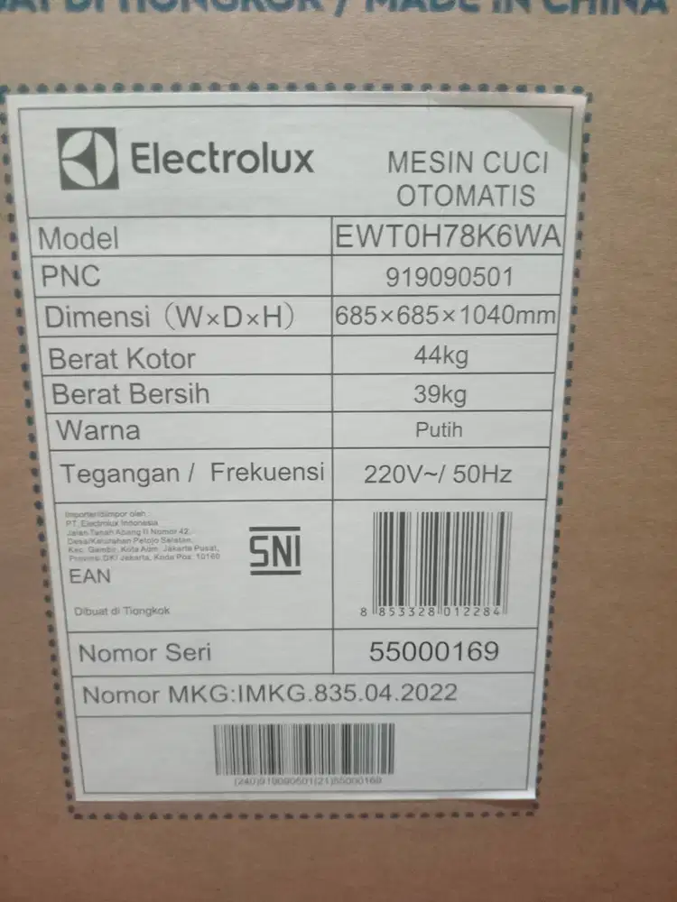MESIN CUCI ELECTROLUX FRONT LOADING 10KG
