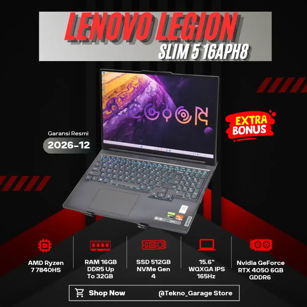 LENOVO LEGION SLIM 5 16APH8 RYZEN 7 7840HS RTX 4050 RAM 16GB SSD 512GB