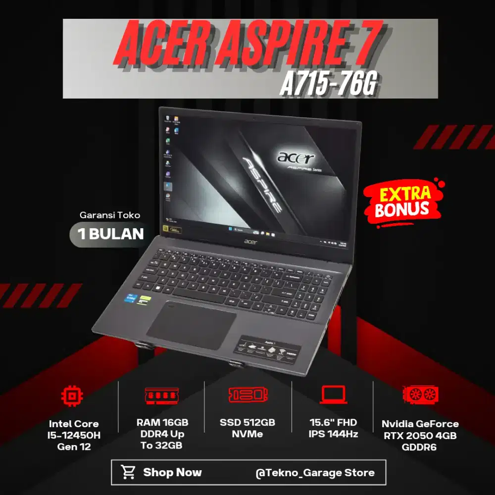 ACER ASPIRE 7 A715-76G I5-12450H RAM 16GB SSD 512GB NVIDIA RTX 2050