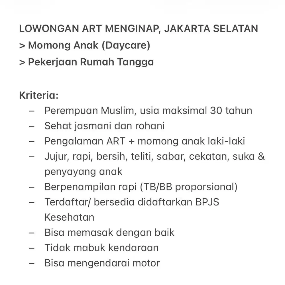 LOWONGAN ART MENGINAP (Momong Anak & Pekerjaan Rumah Tangga)