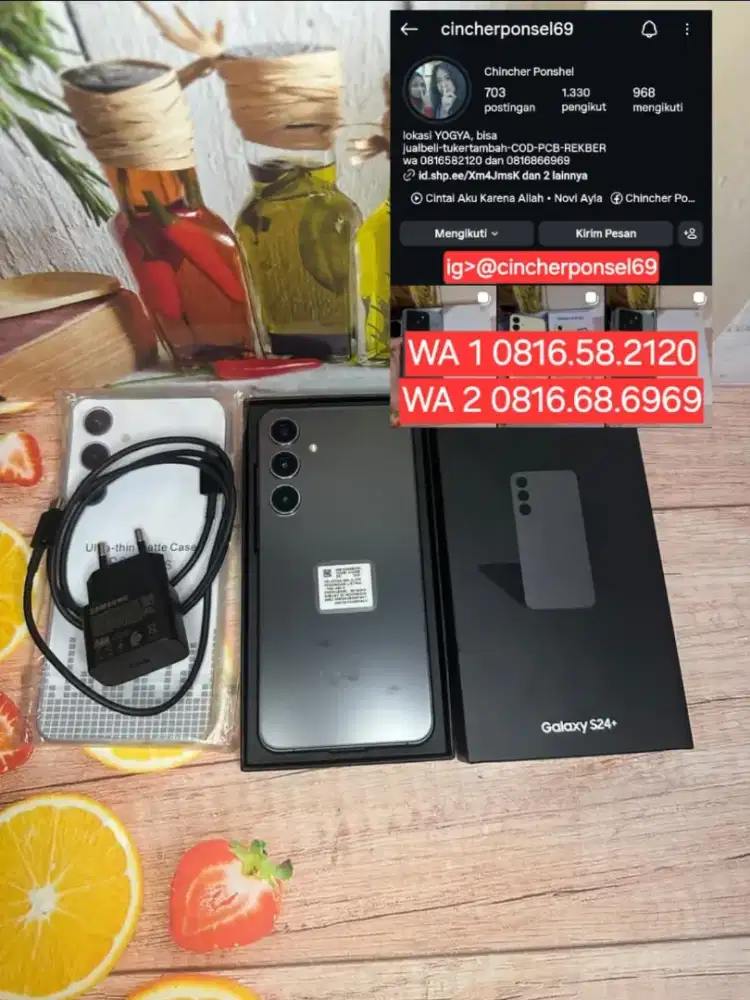 Jual hp siap pakai Samsung s24 plus 12/512 grsn resmi free ADAPTOR