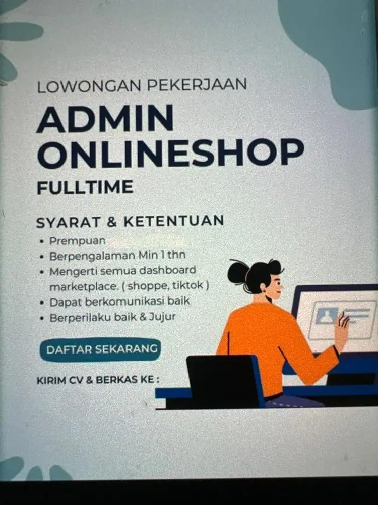 Dibutuhkan bagian admin onlineshop