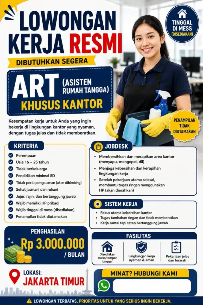 Lowongan asisten rumah tangga (Art)