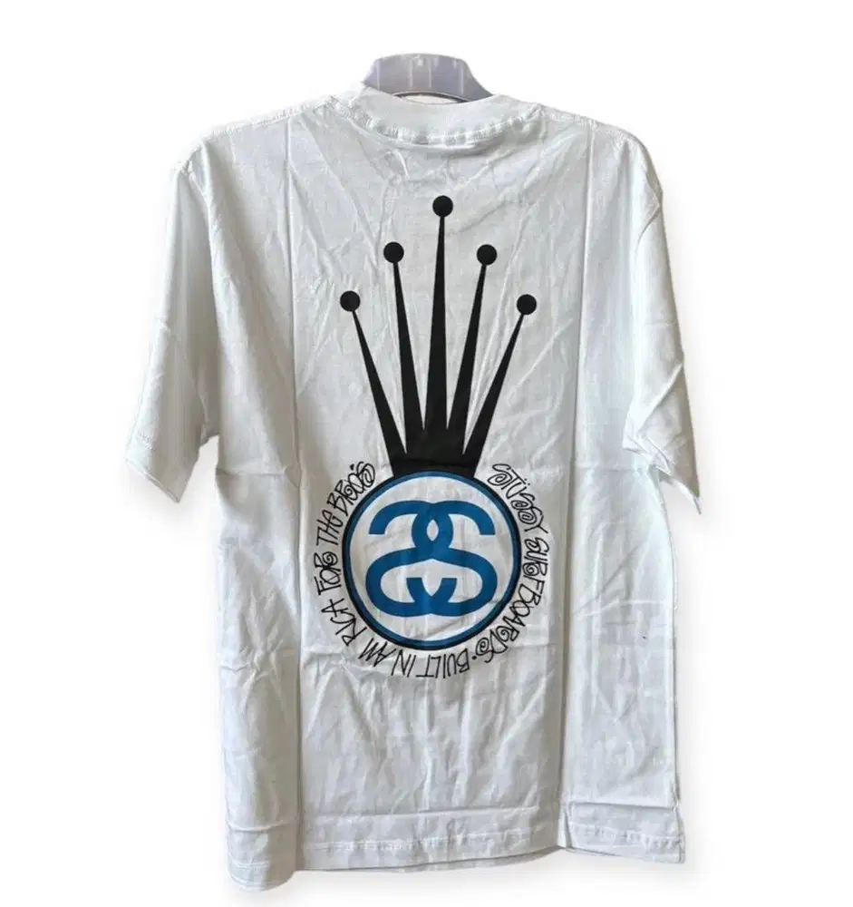 Kaos tshirt preloved bal putih L besar logo back stussy