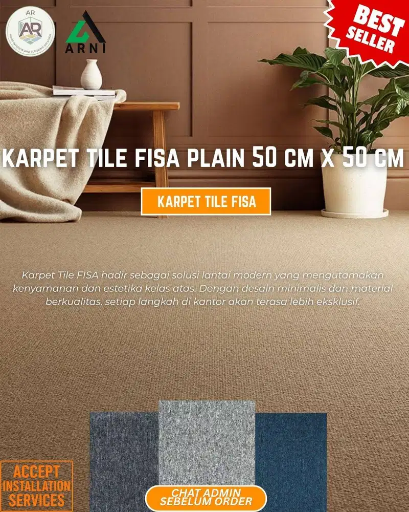 Karpet Tile Fisa Plain | Ukuran 50 x 50 cm | Empuk, Nyaman dan Cocok U