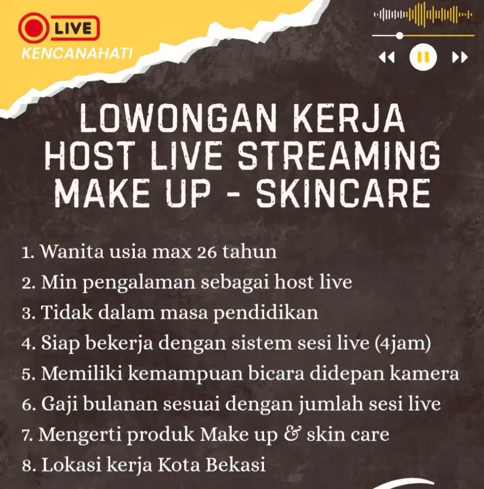 Lowongan kerja host live produk beauty