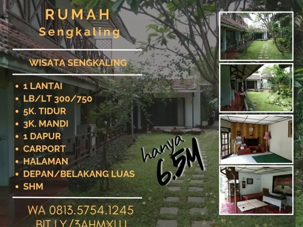 Rumah Poros Aspal Propinsi di Malang LT750 LB300 6.5M kawasan Sengkaling