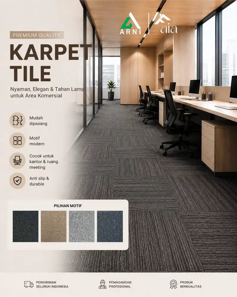 Karpet Tile 50x50 cm 5mm PVC Backing | Karpet Lantai Kantor Premium