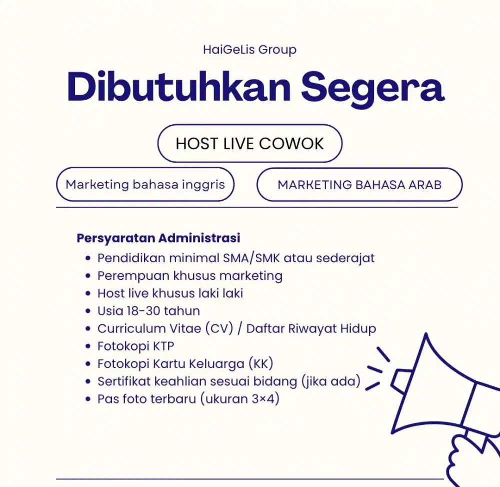 Dibutuhkan host live dan marketing