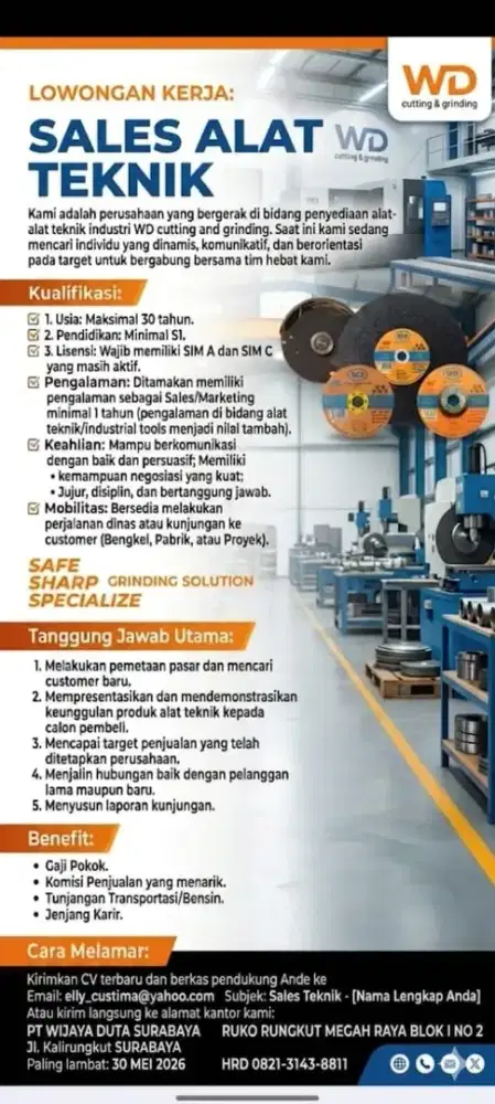 Lowongan kerja Sales alat teknik