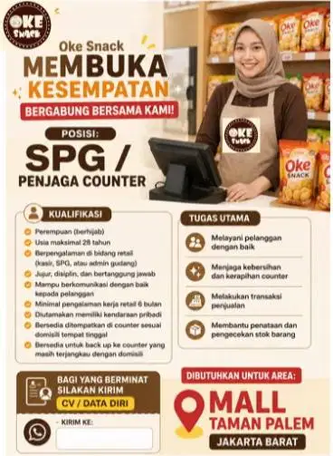LOWONGAN KERJA – SPG / PENJAGA COUNTER SNACK