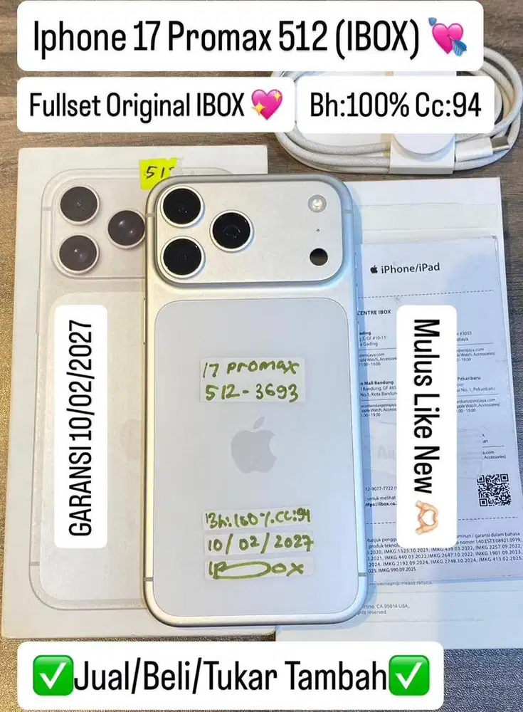 Iphone 17 Promax 512 Gb Silver Resmi ibox Garansi Panjang