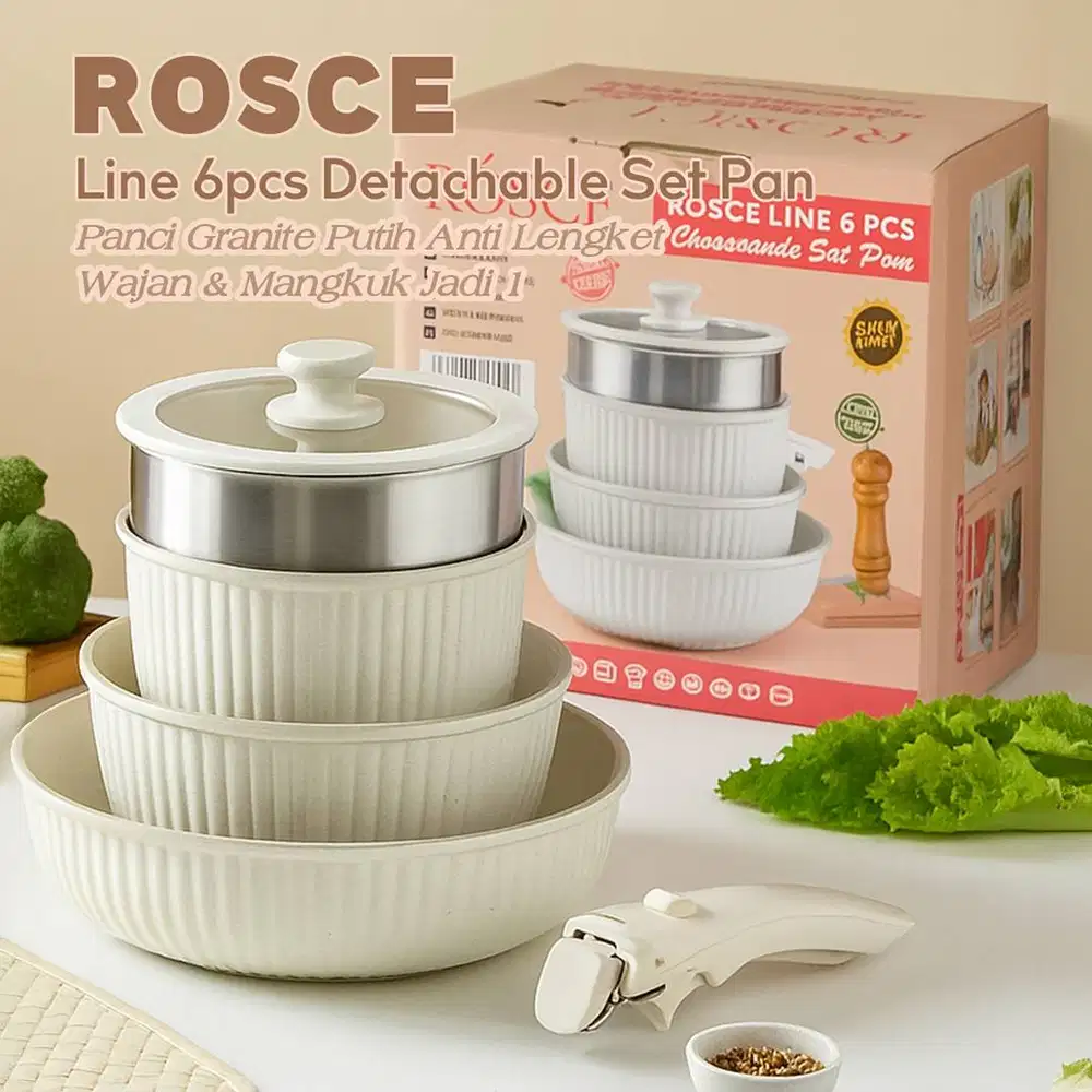 Rosce Line 6pcs panci detachable handle lepas wajan anti lengket asli
