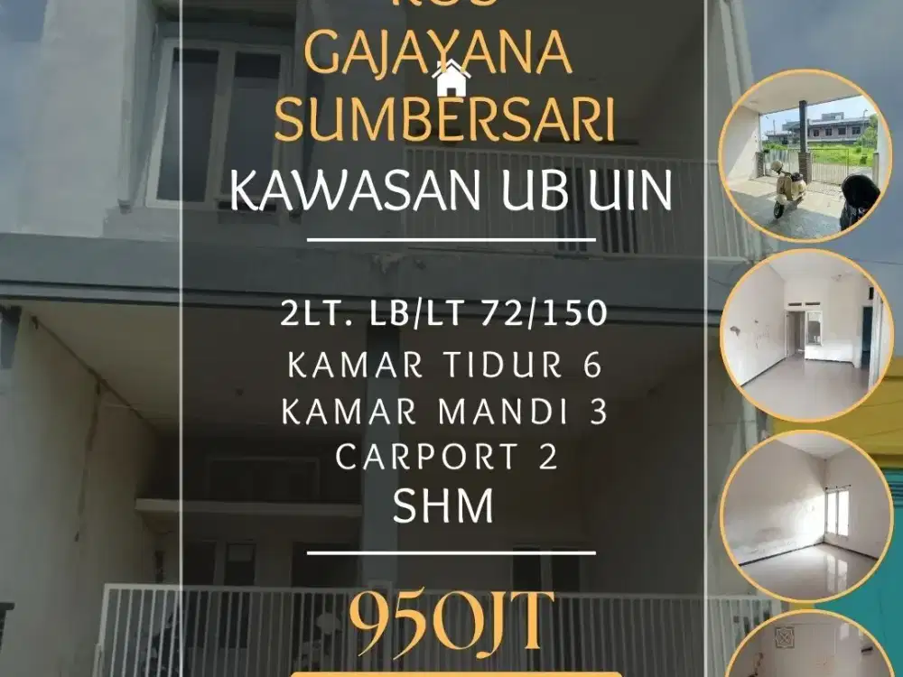 Kos dijual gajayana sumbersari LB150 6KT 950jt UB UNISMA UIN Malang