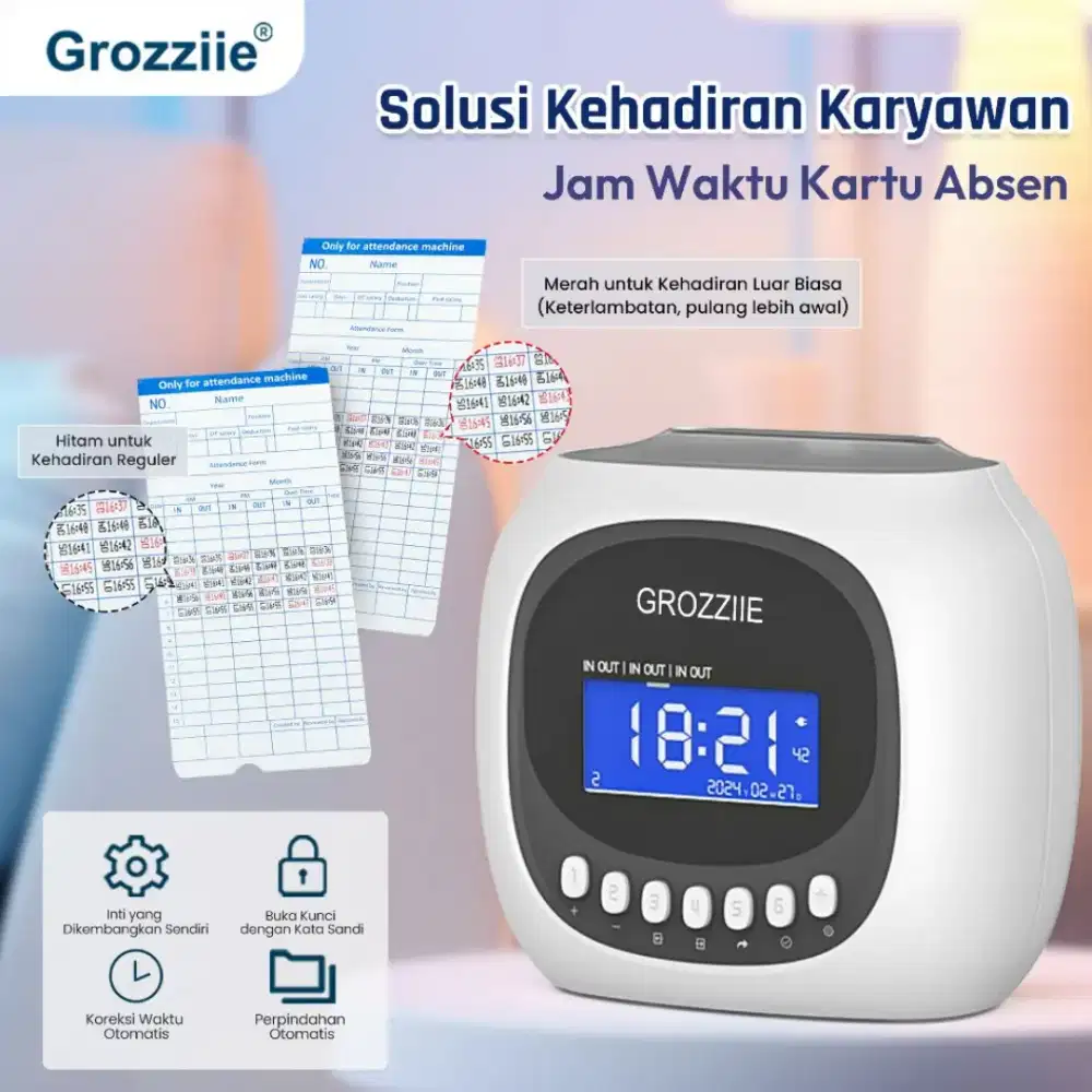GROZZIIE Mesin Absensi Karyawan  | Pencatat Waktu Kartu Punch .