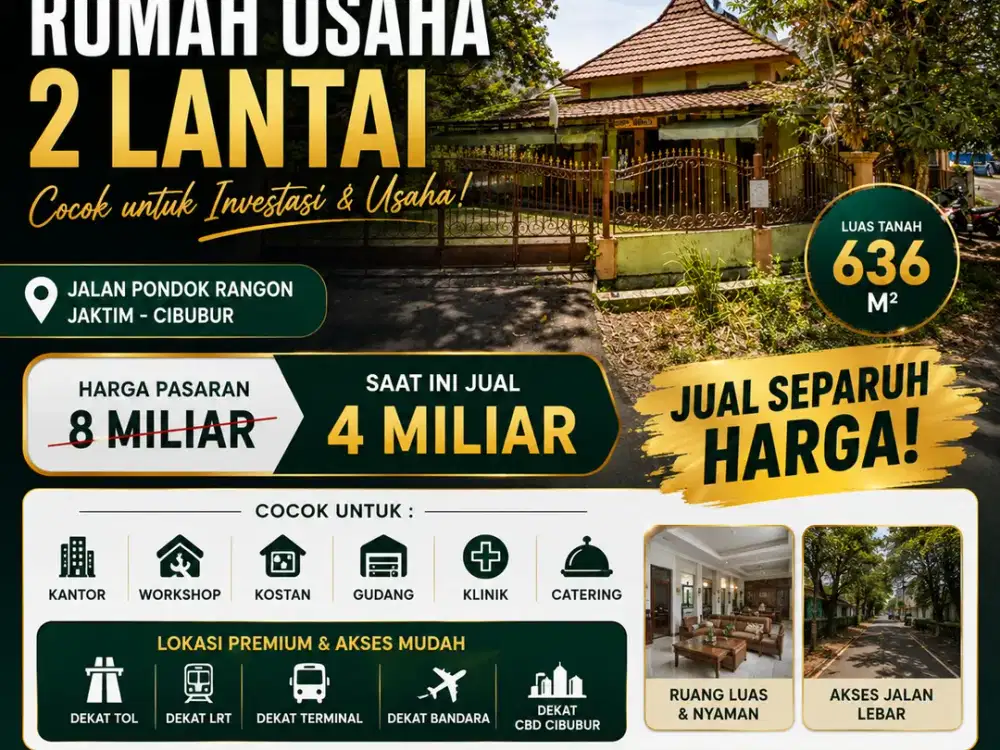 Rumah Luas Cocok Untuk Aneka Bisnis Kantor Gudang dll Jual Cepat Separuh Harga