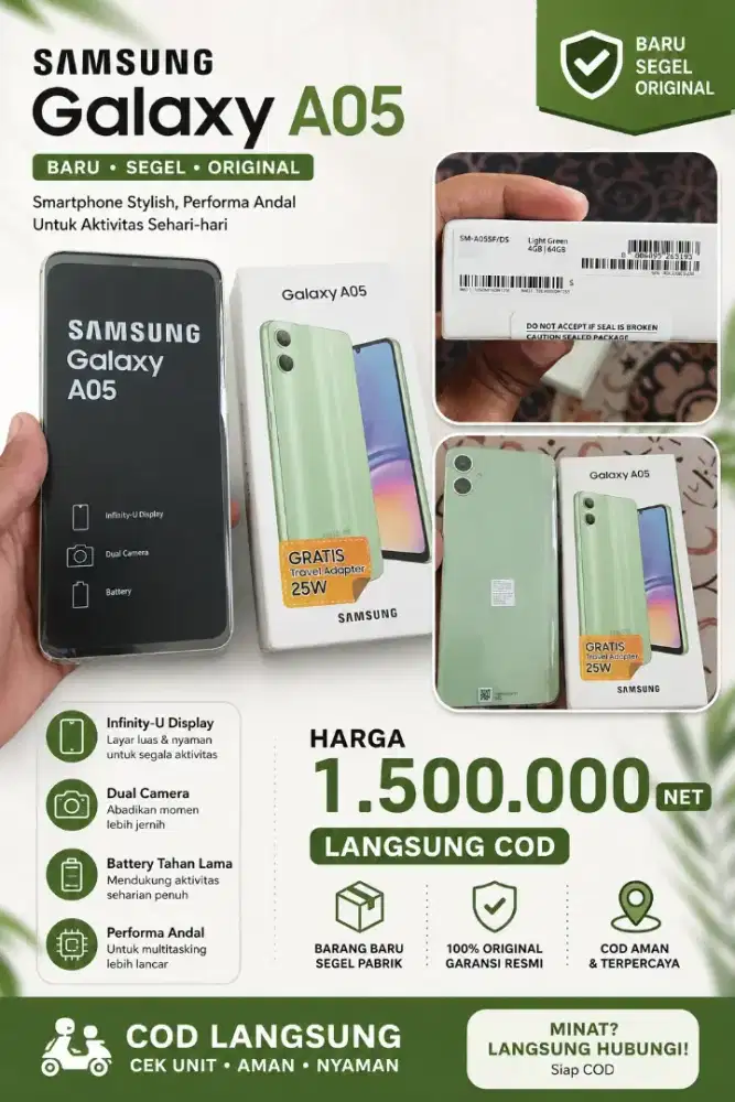 Jual cepat Samsung A05 ram 4gb/64gb Fullset Like new