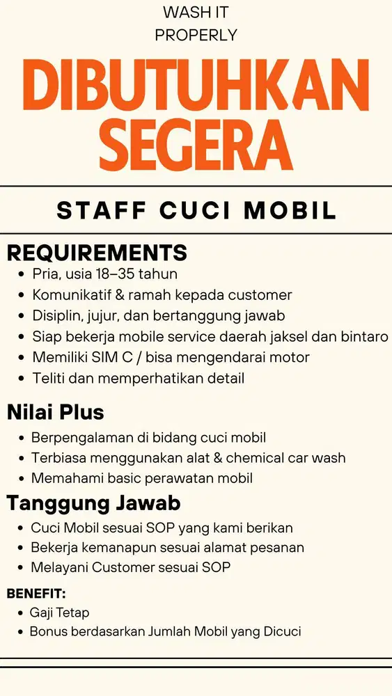 DICARI STAFF CUCI MOBIL