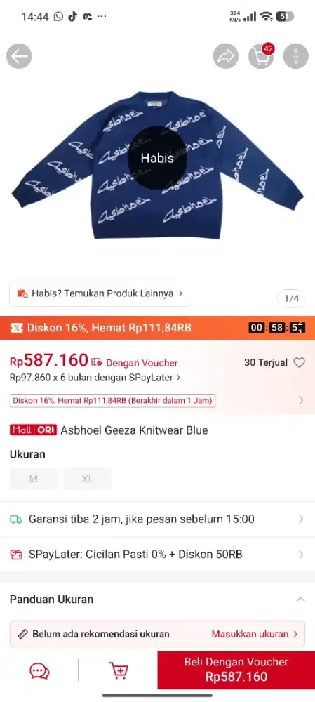 Asbhoel rajut, size m