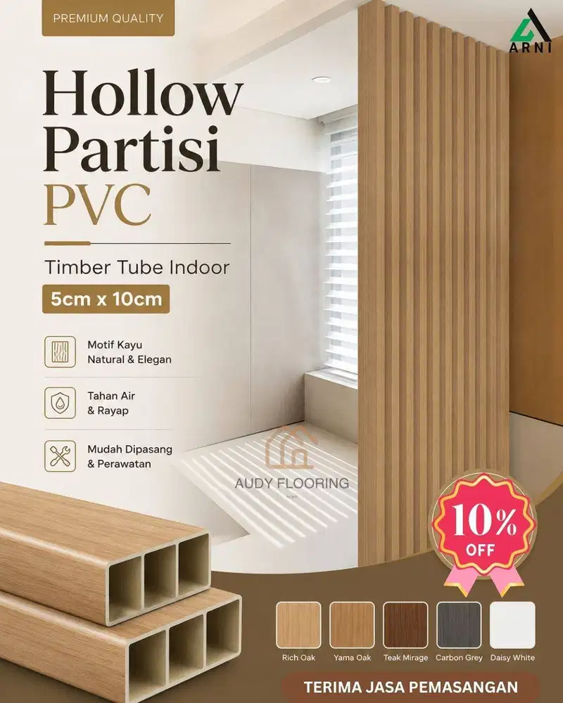 GAIA TIMBERTUBE KISI KISI PVC PANJANG 2,9M | PATISI HOLLOW INDOOR PVC