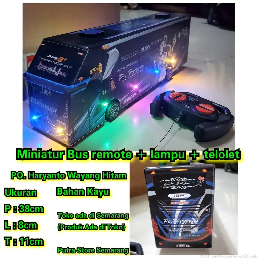 Miniatur Bus Remote Lampu dan telolet RC Bus PO Haryanto Bis Remote