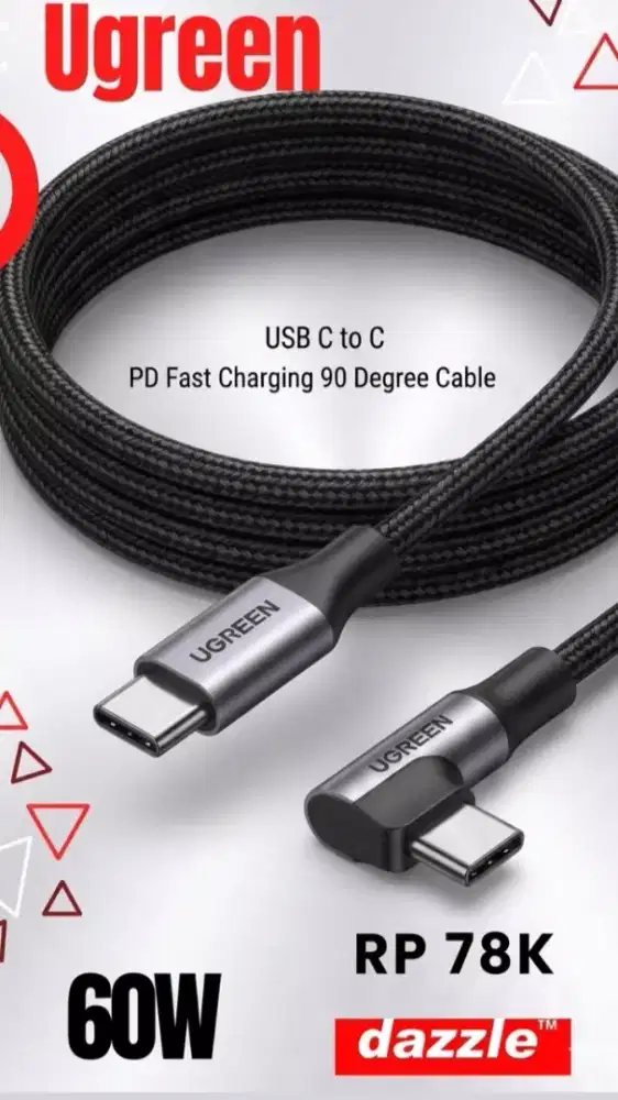 Kd ugreen cable c to c 60 Watt gaming nylon 2m black