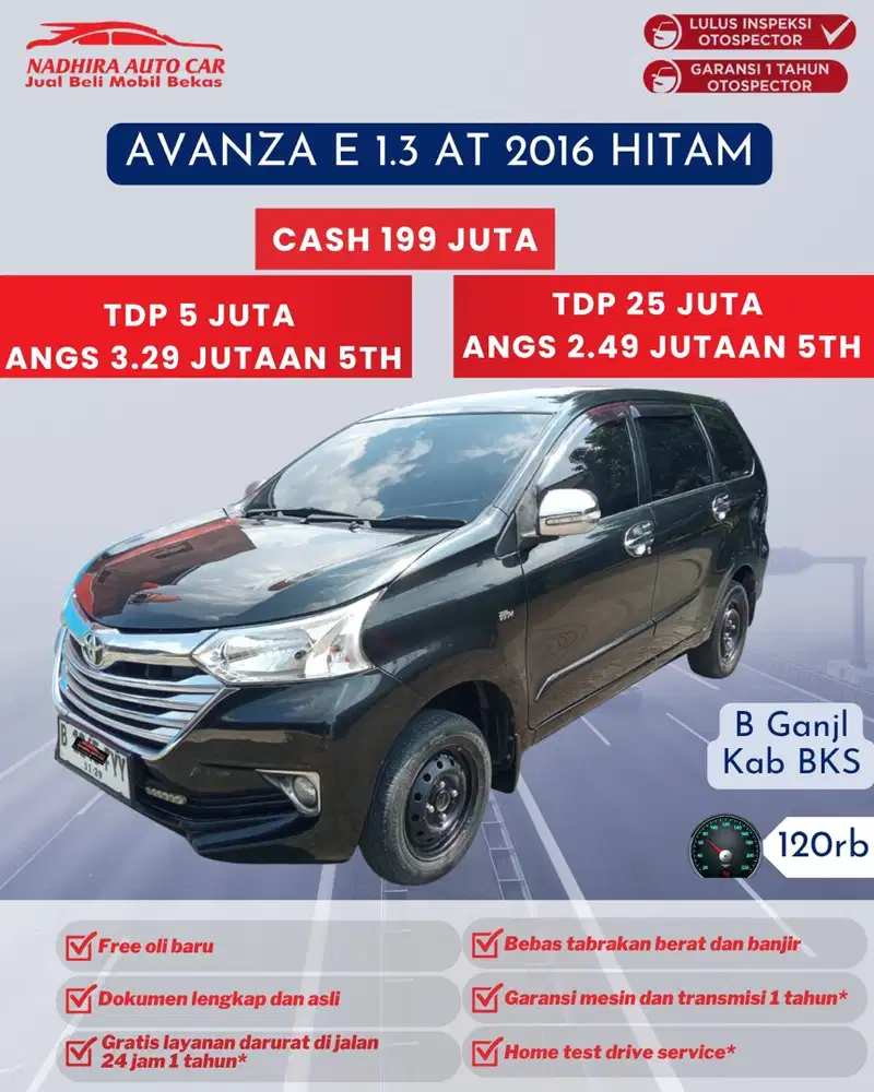 DP 5 Juta Avanza E 1.3 AT 2016 Hitam