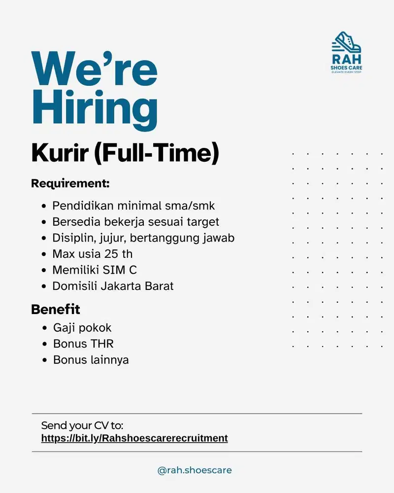 WE’RE HIRING — KURIR (FULL-TIME)