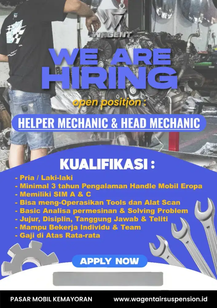 Dicari Head Mechanic & Helper Mechanic Yang Berpengalaman