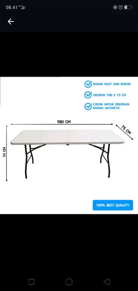 Meja lipat ukuran 180cm
