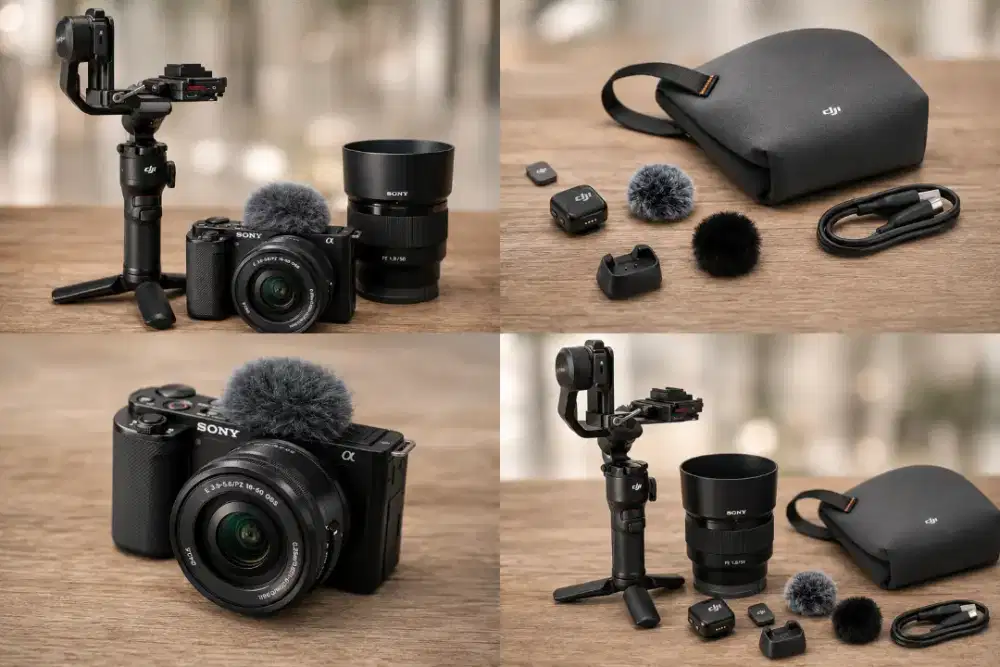 SONY ZV-E10 FULLSET + DJI RS3 MINI + MIC WIRELESS SIAP KONTEN