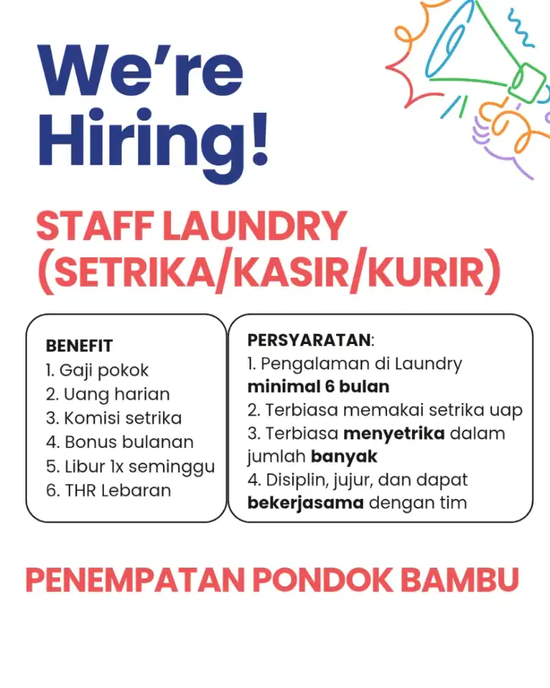 KARYAWAN LAUNDRY (SETRIKA/KASIR/KURIR)